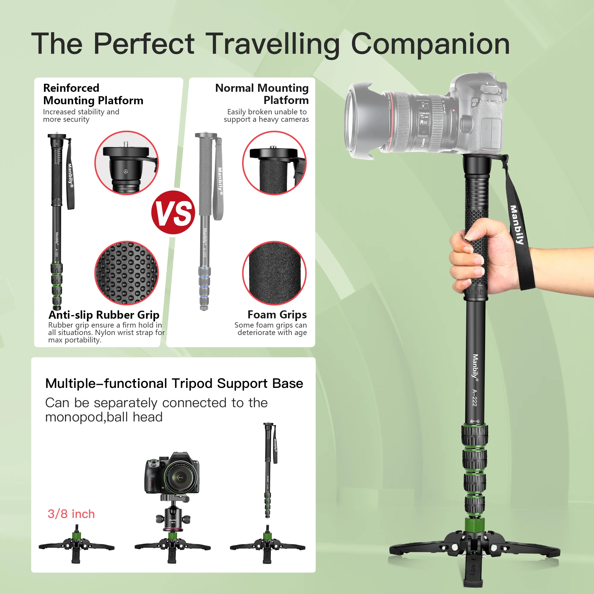 Monopod Walking Stick Manbily Carbon Fiber Camera Monopod 36mm