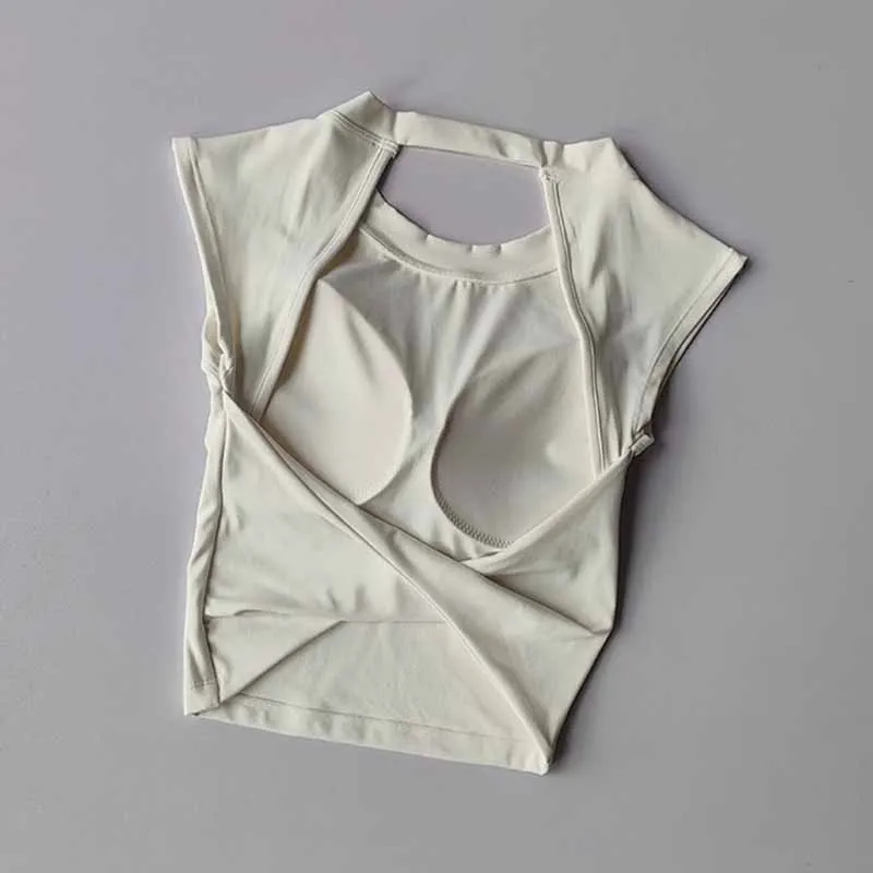 Yoga Short Sleeved T-shirts Women's Fixed Chest Pad Sexy Backless Short Gym Shirt Sexy Yoga Tops Slimming Fitness Sports Vest