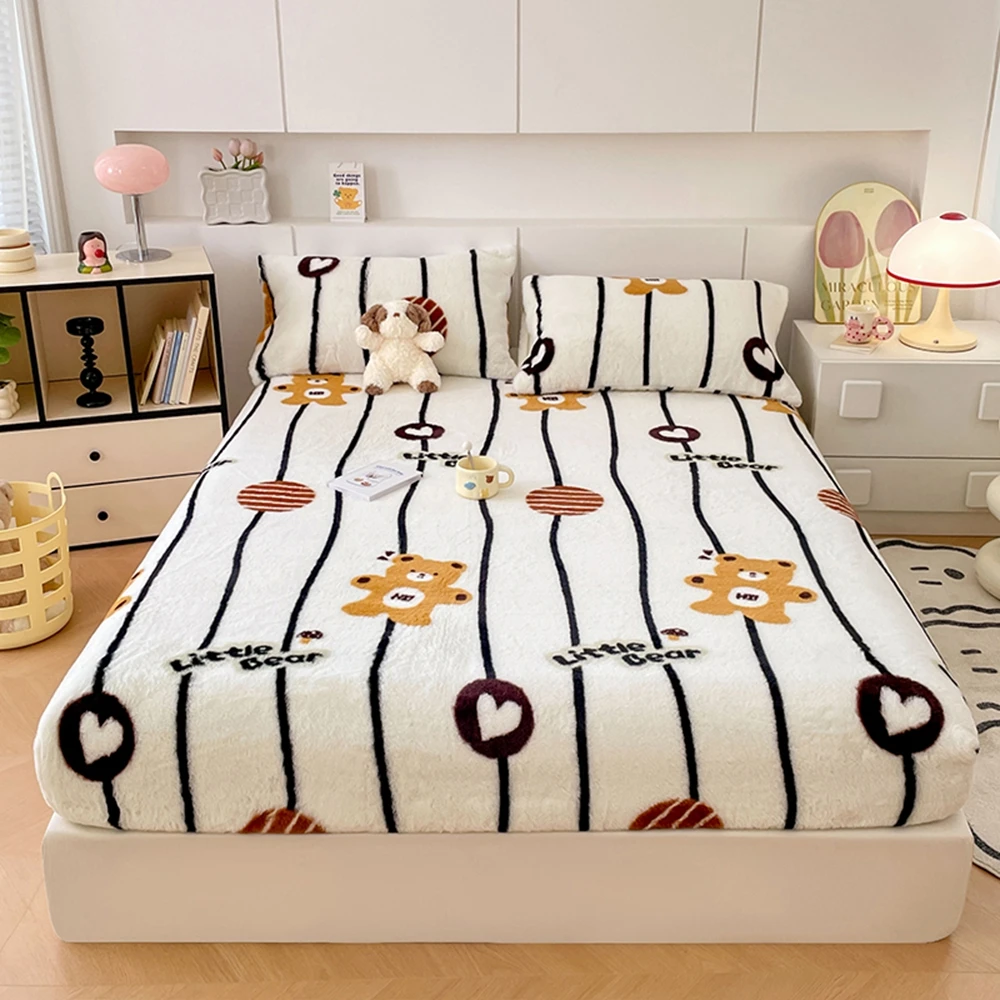 Winter Imitation Rabbit Fur Plush Bed Linen Sheets Thicken Warm Bedsheet Bed Cover Skin-friendly Fitted Sheet (No Pillowcase) 2