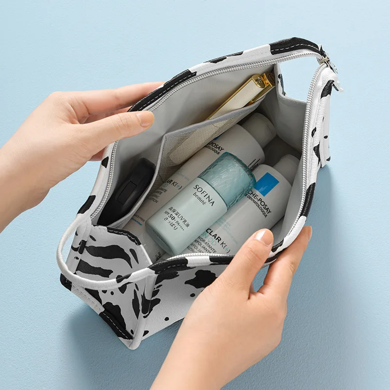 PU Cow Women Portable Cosmetic Bag Multifunction Waterproof Toiletries Organize Storage Handbag Female Travel Makeup Bags 2