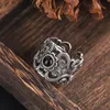 Ethnic Vintage 925 Sterling Silver Obsidian Thai Silver Pattern Open Rings For Women Men Sterling-Silver-Jewelry TYB024 2