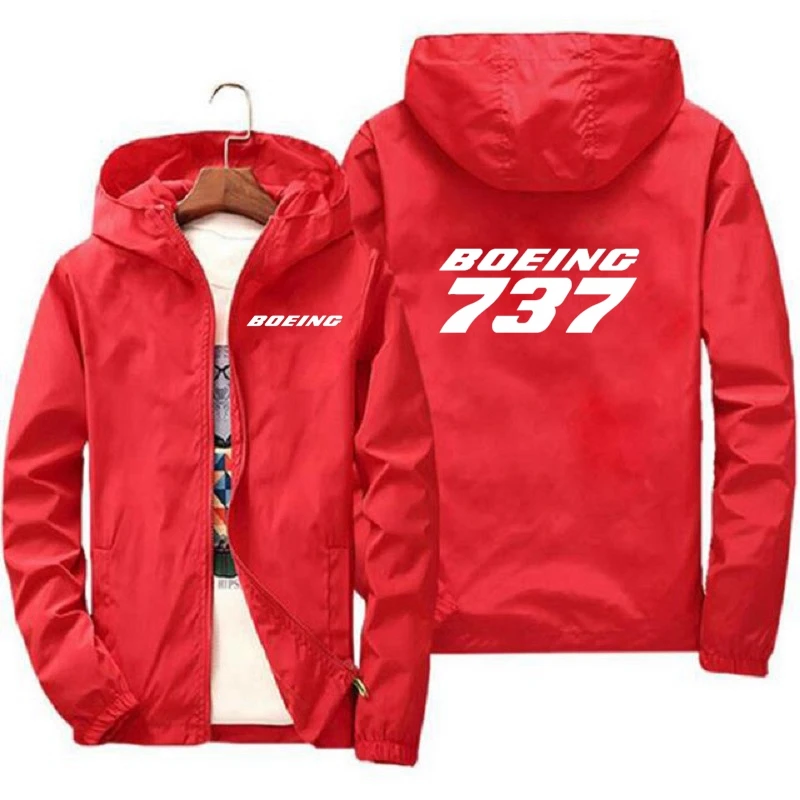 2023 New Men's Spring/Summer Light Pilot Jacket Casual Slim Zipper Hooded Windbreaker Boeing 737 Printed Jacket