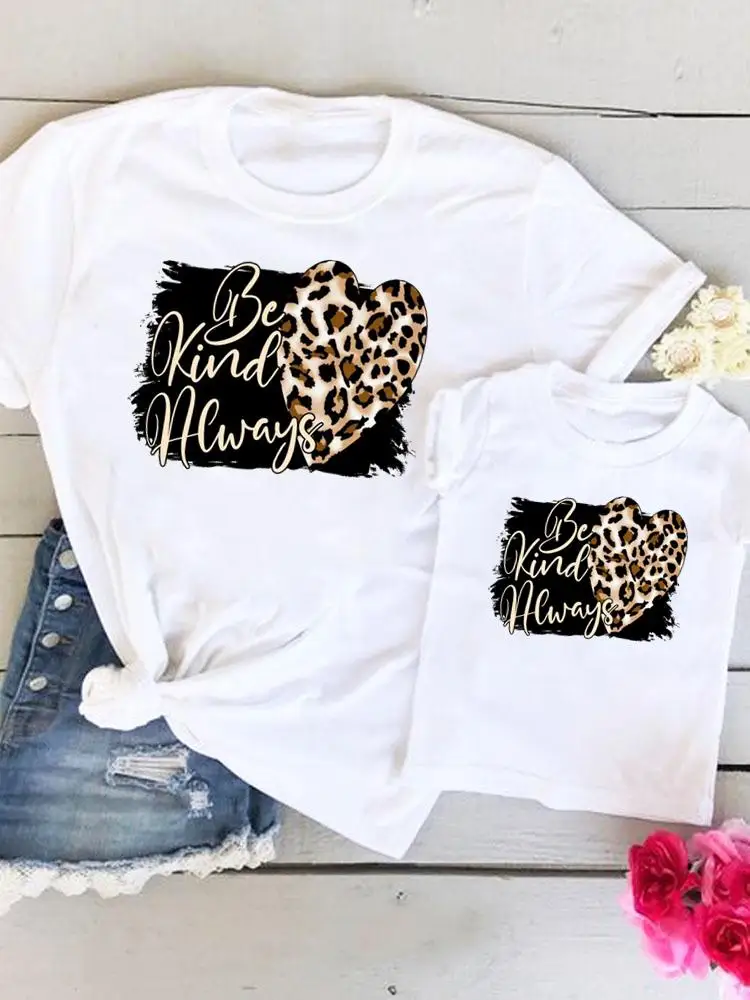 Tanio Clothing Tee Family Matching Outfits Leopard Love Heart Summer