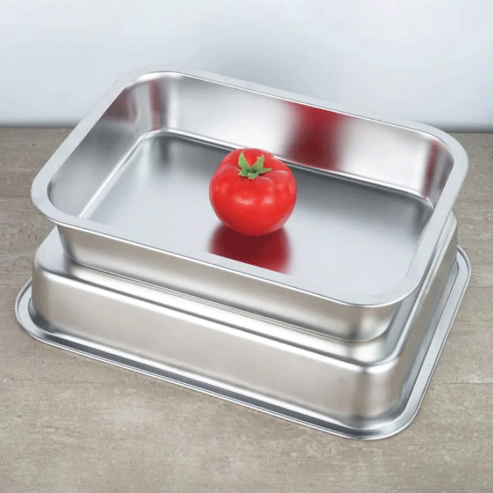 

Stainless Steel Square Basin Tray Buffet Dishes Container Party Metal Bread Server Serving for Food Plate Canteen