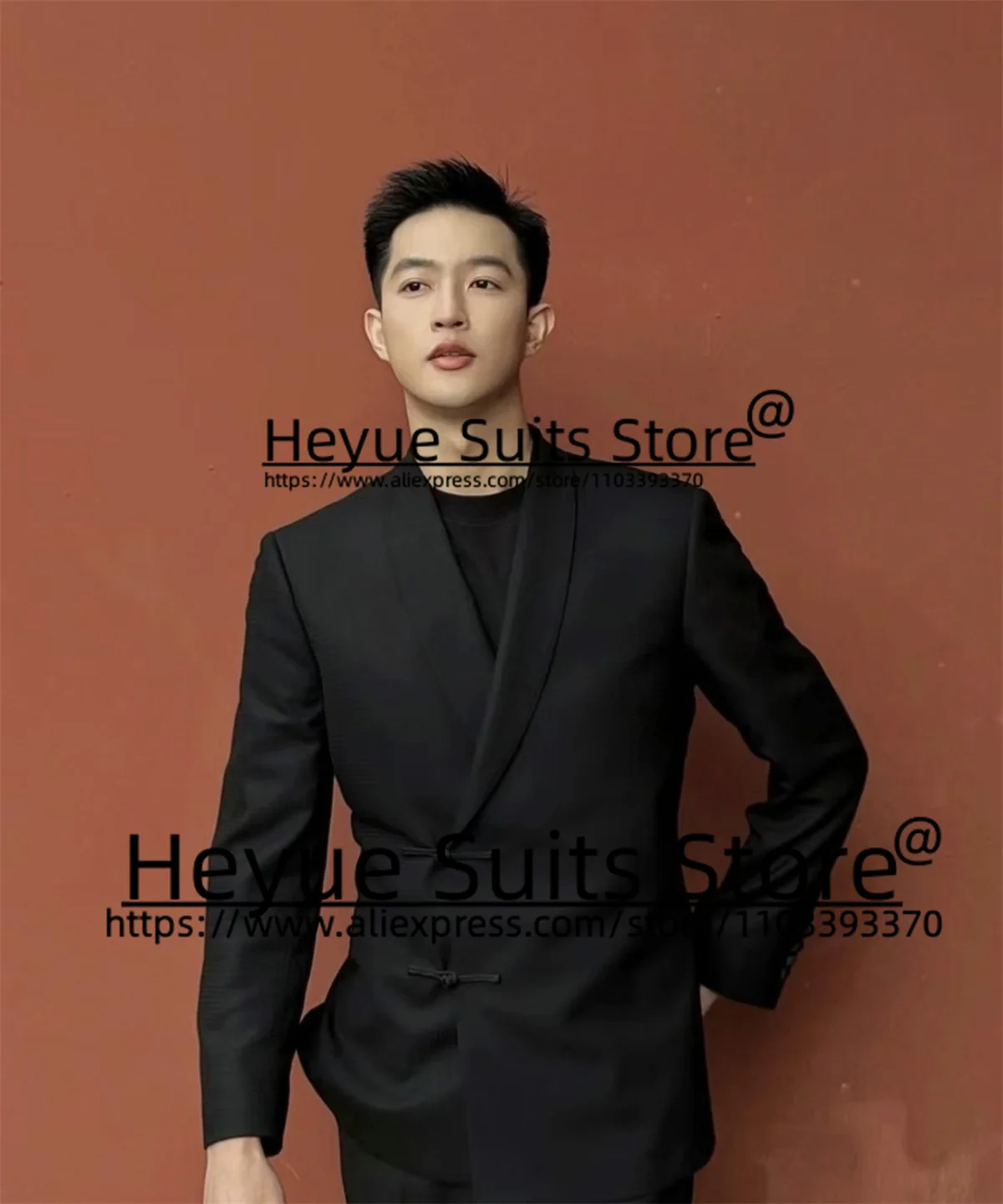 Chinese style Black Prom Men Suits Slim Fit Chinese knot Groom Formal Tuxedos 2 Pieces Sets Business Male Blazer Costume Homme