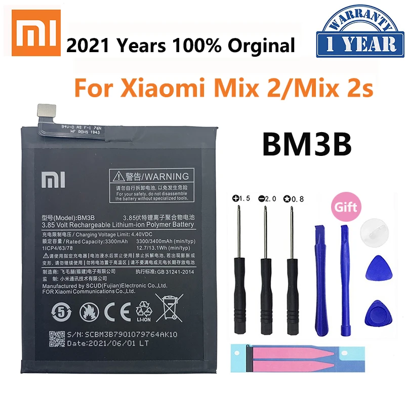 Xiao Mi 100% оригинальный аккумулятор BM3B для Xiaomi Mix 2 2S Mix2S 3300 мАч большой емкости |