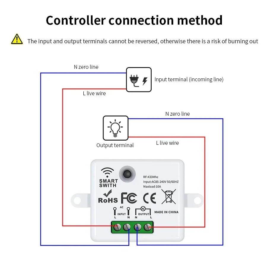 RF 433 MHz Interruttore di telecomando senza fili Smart Home 110 V 220 V 10A Mini Controller Relè ON/OFF Trasmettitore Interruttori della luce da parete - immagine 6
