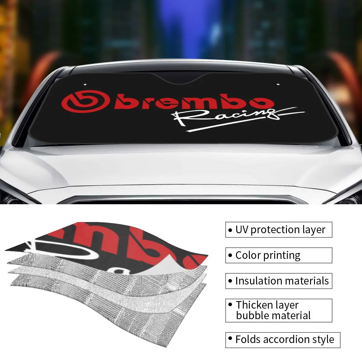 Brembos Sunshade Windscreen Racing Car Novelty Cover Front Block Window 70x130cm Sun Visor Car-styling