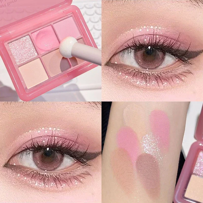 Pink Clear Glitter Eyeshadow Palette Matte Shimmer Orange Brown Shiny 4-Color Eye Shadow Girl Makeup Palette Lasting Cosmetic 2
