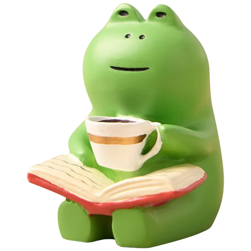 Cute Healing Small Decoration Cartoon Frog Rocking Chair Rocking Chair Design with Book Coffee Home Office Decor Car Ornament