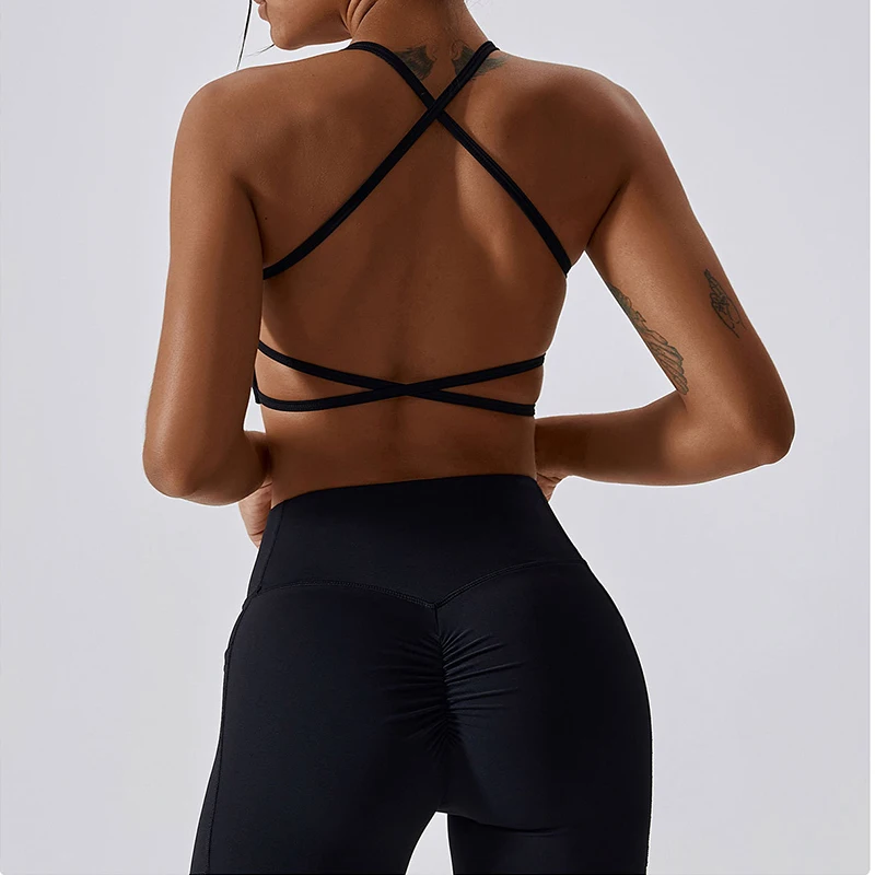 VITALINOVO Workout Sports Bras Women Athletic Removable Padded Backless Strappy Criss Cross Light Support Gym Yoga Crop Bra