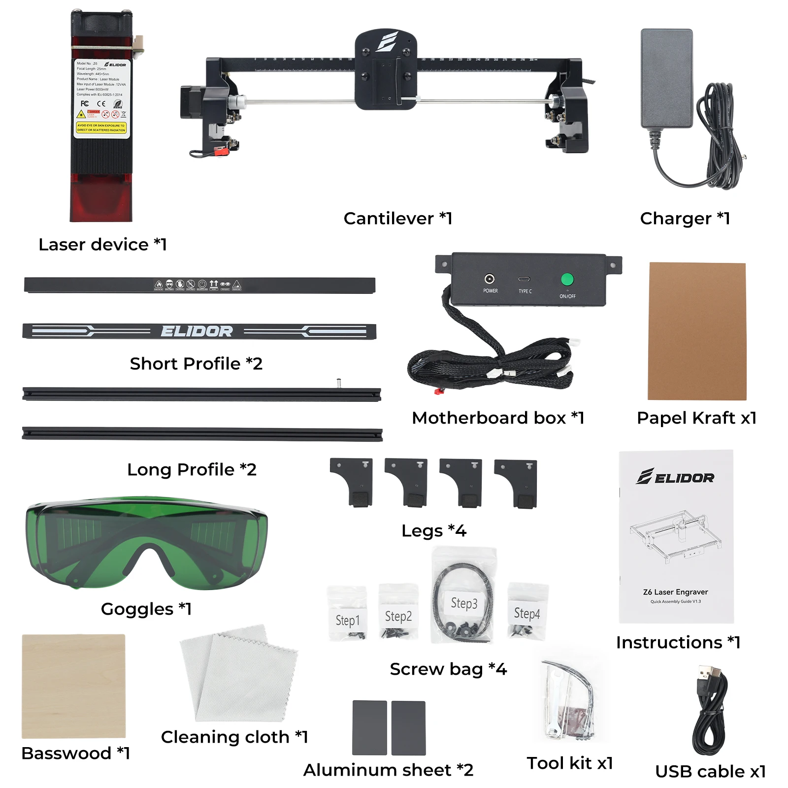 ELIDOR Z6 6W Laser Engraver Working Area 300x300mm Laser Cutting Blue Light CNC Ideal for Engraving Plywood Acrylic Glass