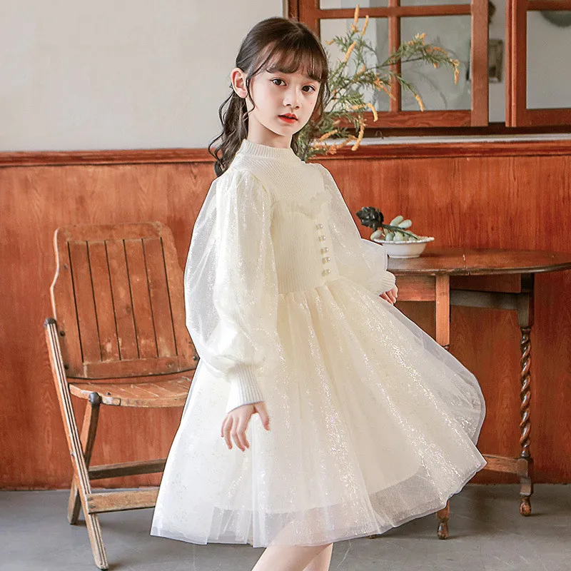 

Girls Party Dresses White Flower Girls Dress for Wedding Autumn First Communion Formal Vestido Evening Kid Long Sleeve Prom Gown