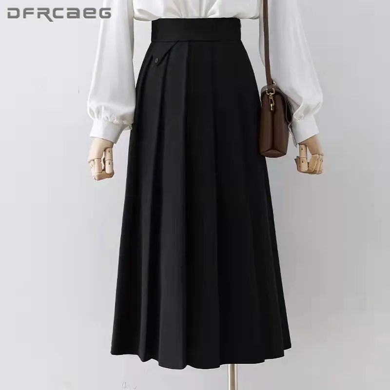 

Elastic Waist Casual Women's Long Pleated Skirts 2022 Korea Fashion Elegant OL Big Swing Summer Saias Longas Femme