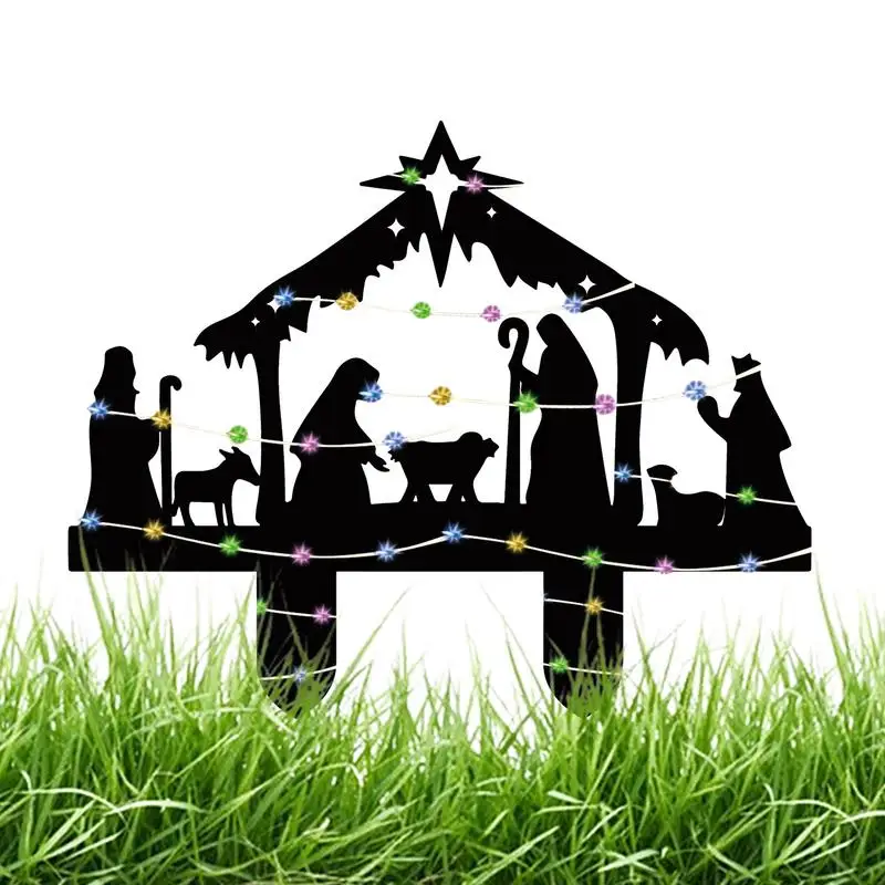 

Black Nativity Scene Stakes With Light String Silhouette Easter Yard Sign Outdoor Nativity Scene For Christmas Festival Decor