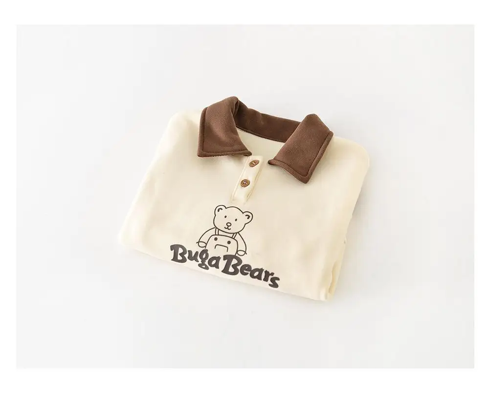 Description Picture 2 of item2025 Winter New Baby Long Sleeve Fleece Sweatshirt Bear Print Toddler Boy Girl Plus Velvet Thick Lapel Tops Infant Warm Pullover