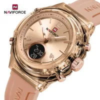 NAVIFORCE Quartz Watches for Woman Fashion Women's Dual Display Watch Quartz Waterproof Silicone Luminous Wristwatch Ladies Gift 1