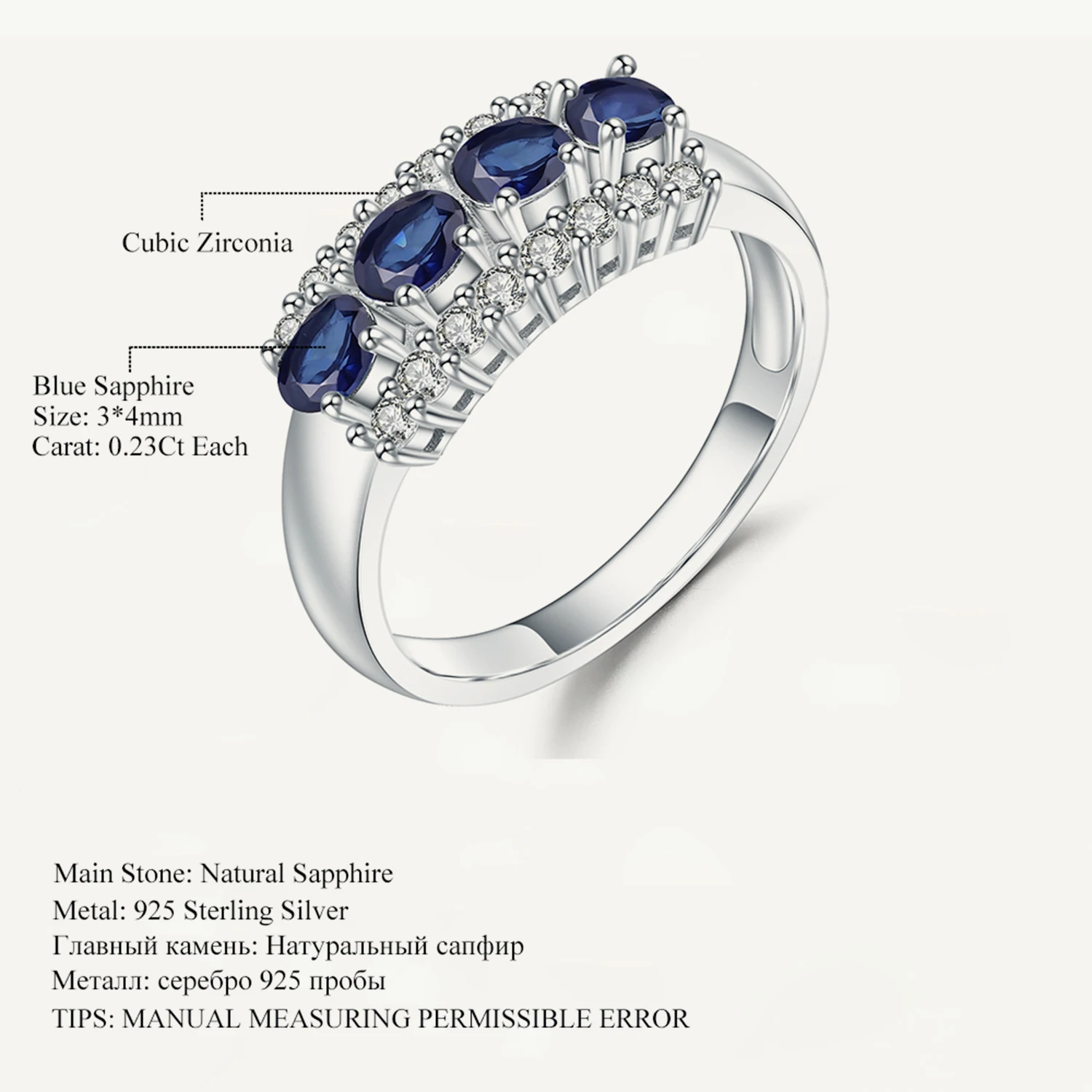 GEM'S BALLET 0.92Ct Natural Vintage Blue Sapphire Ring 925 Sterling Silver Wedding Rings For Women Valentine's Day Jewelry