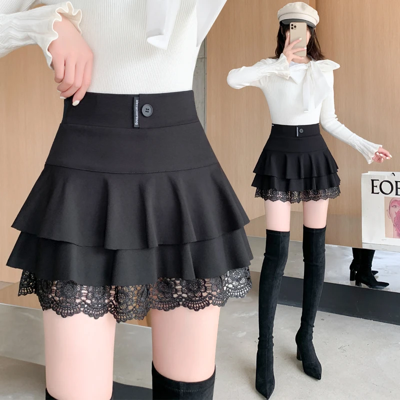 

2022 new autumn and winter cake skirt women's fashion anti-glare lace high waist tutu skirt short skirt DQ1420