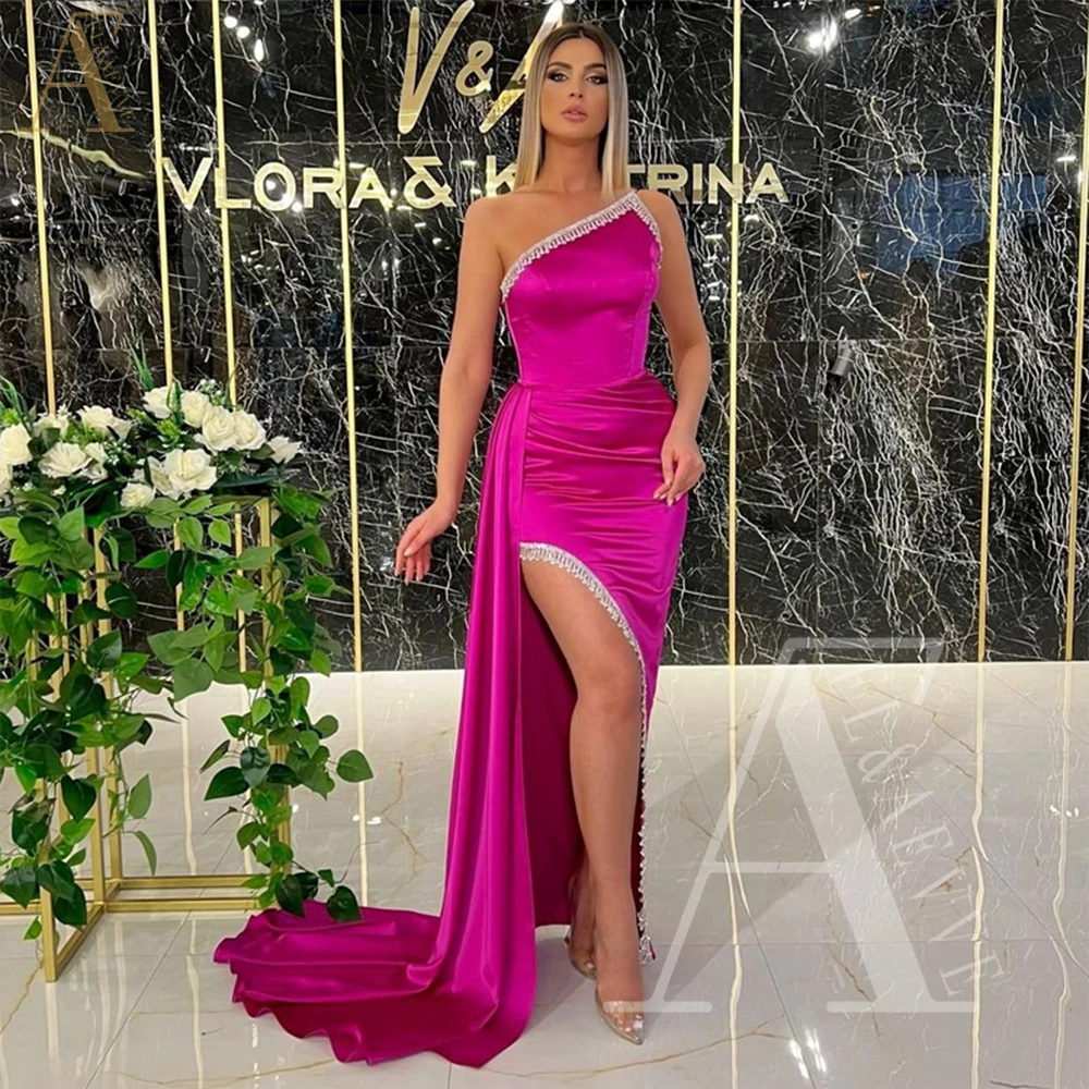 

Fuchsia Satin Bridesmaid Dresses Party Dresses for Weddings Strapless Side Split Elegant Dress Women for Wedding Party Evening