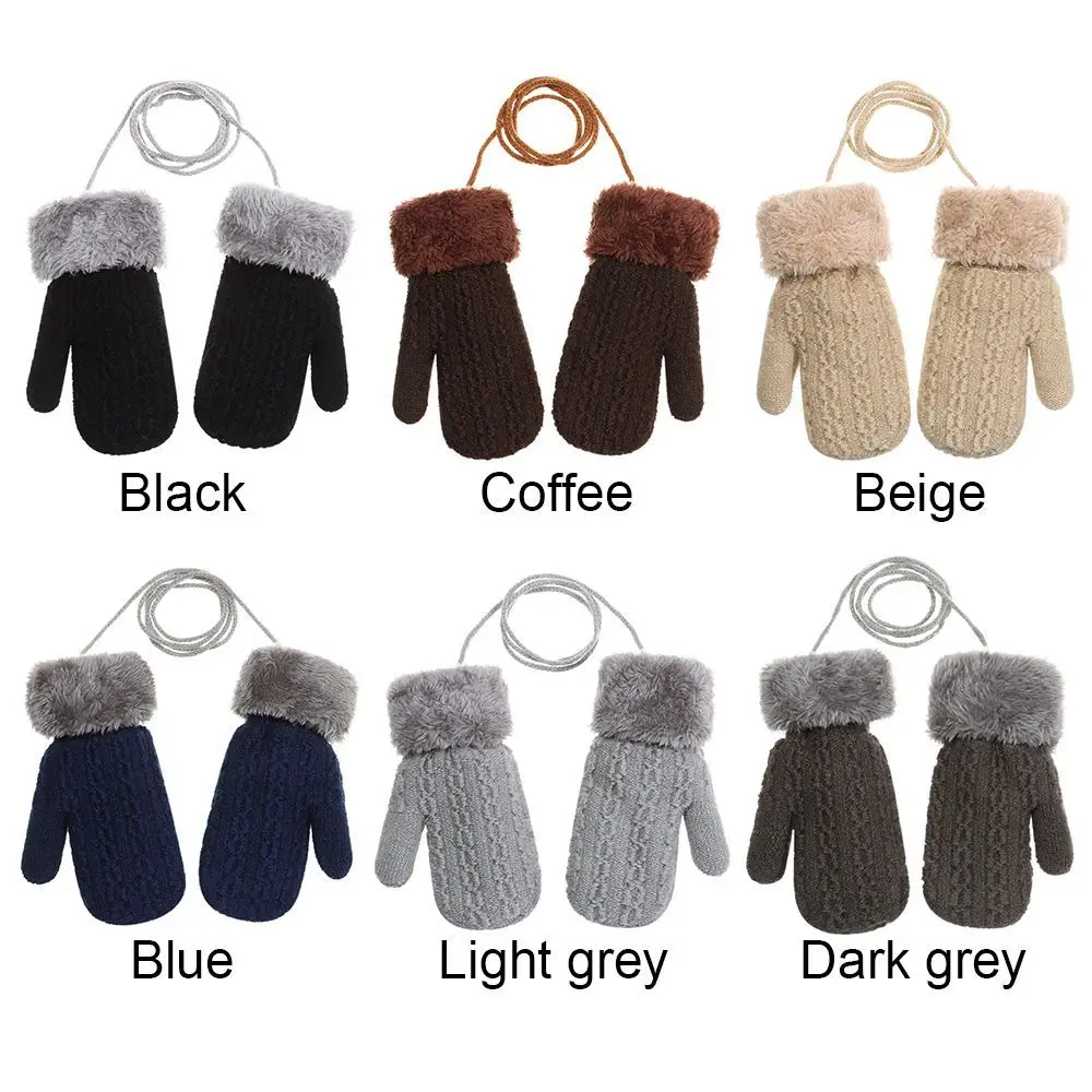 Warm Knitted Gloves Toddler Baby Boys Girls Winter Gloves Mittens with Neck String 6