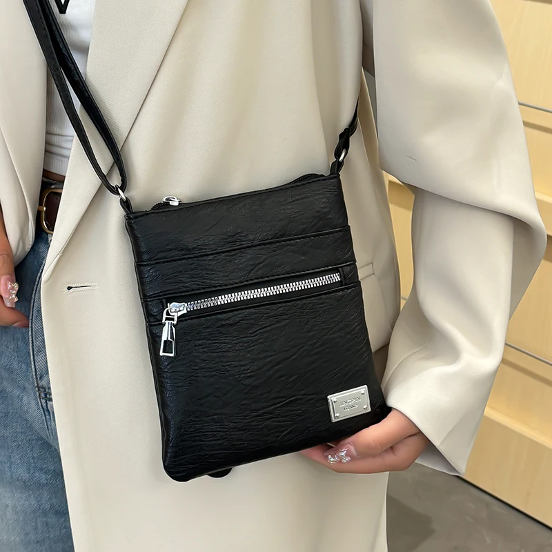 Retro square, compact and stylish synthetic leather crossbody bag suitable for mobile phones and essentials, adjustable shoulder