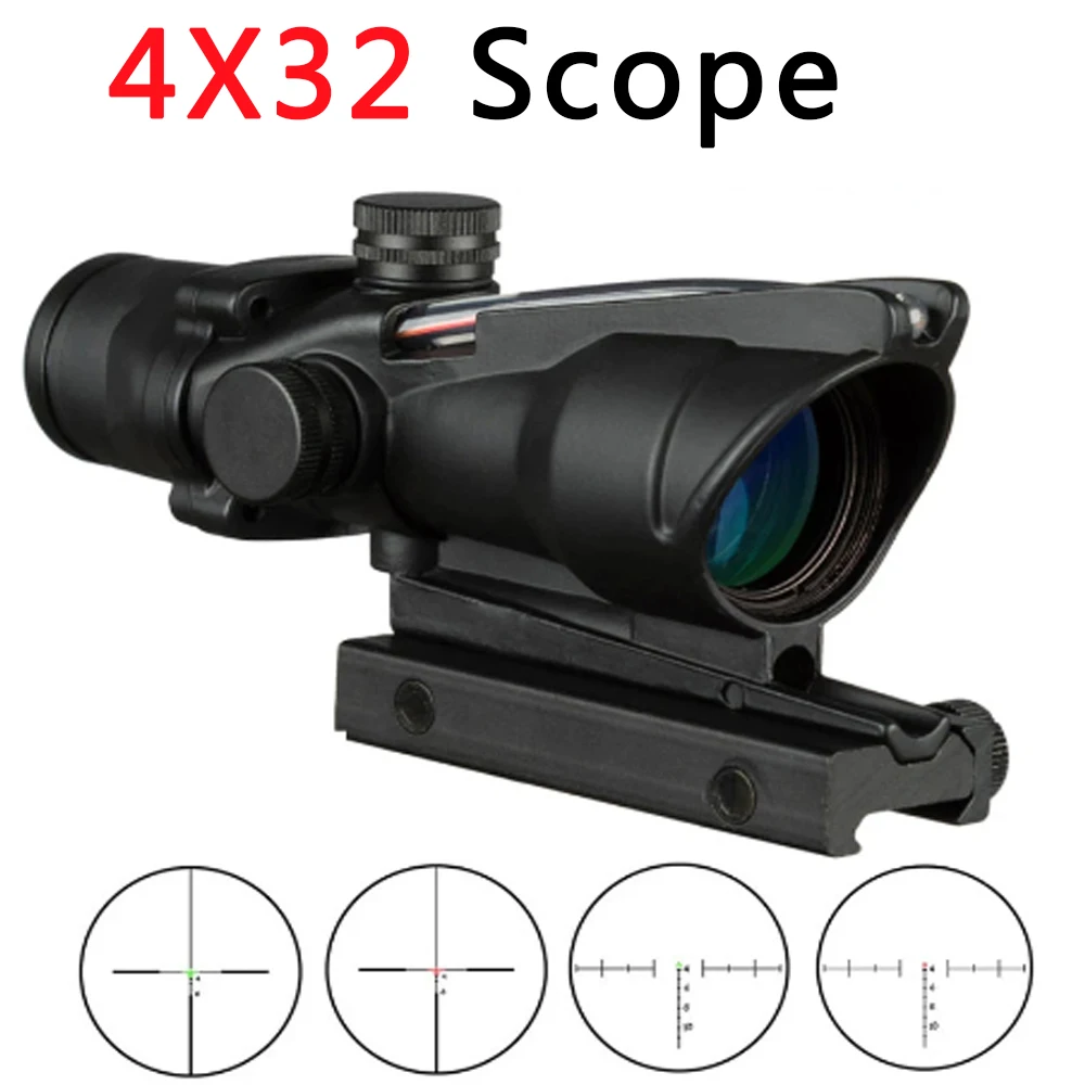 

4X32 Scope Hunting Riflescope Real Fiber Optics Grenn Red Dot Illuminated Etched Reticle Tactical Optical Sight