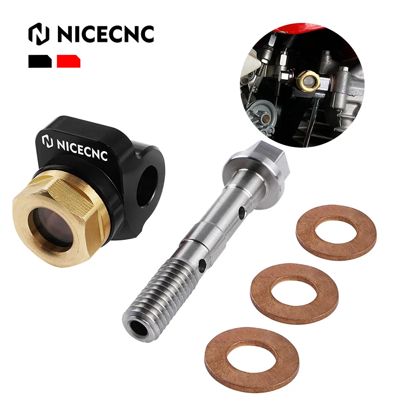 NICECNC Motocross Banjo Bolt Oil Sight Glass Motorcycle Aluminum Alloy For Honda XR650L XR600R XR 650L 600R 1985-2024 2022 2021
