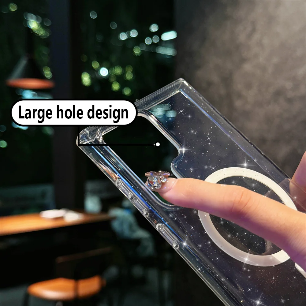 Transparent Glitter Magnetic Hard Cover Phone Case with PC + TPU Construction