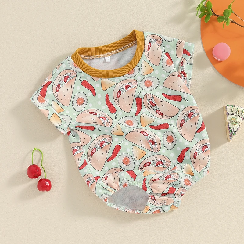 

Infant Baby Summer Boys Girls Jumpsuit Cartoon Chili Print Short Sleeve Romper Round Neck T-Shirt Toddler Overalls Clothes