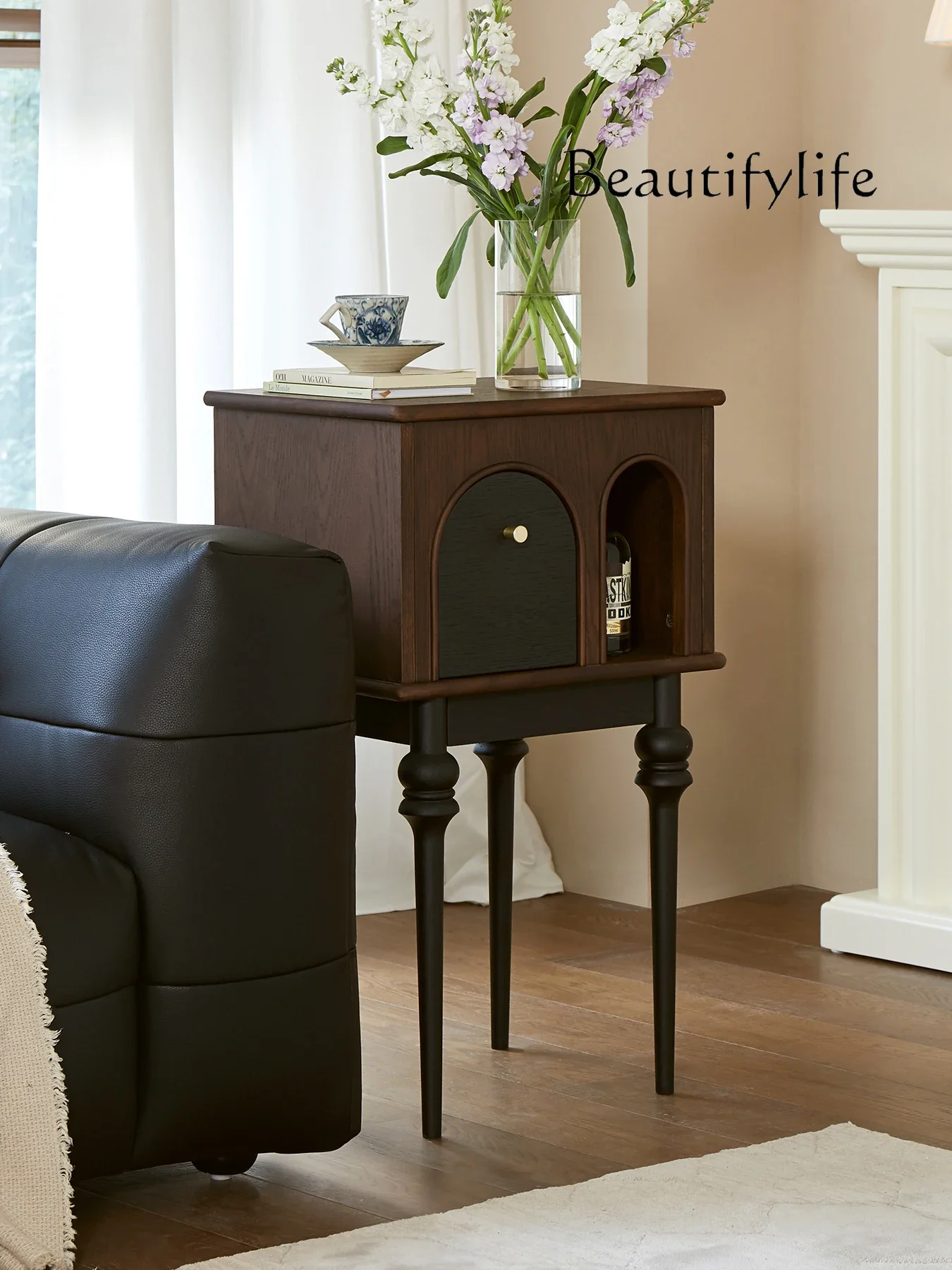 

American-Style Solid Wood Living Room Home Small Apartment Corner Table Storage Rack