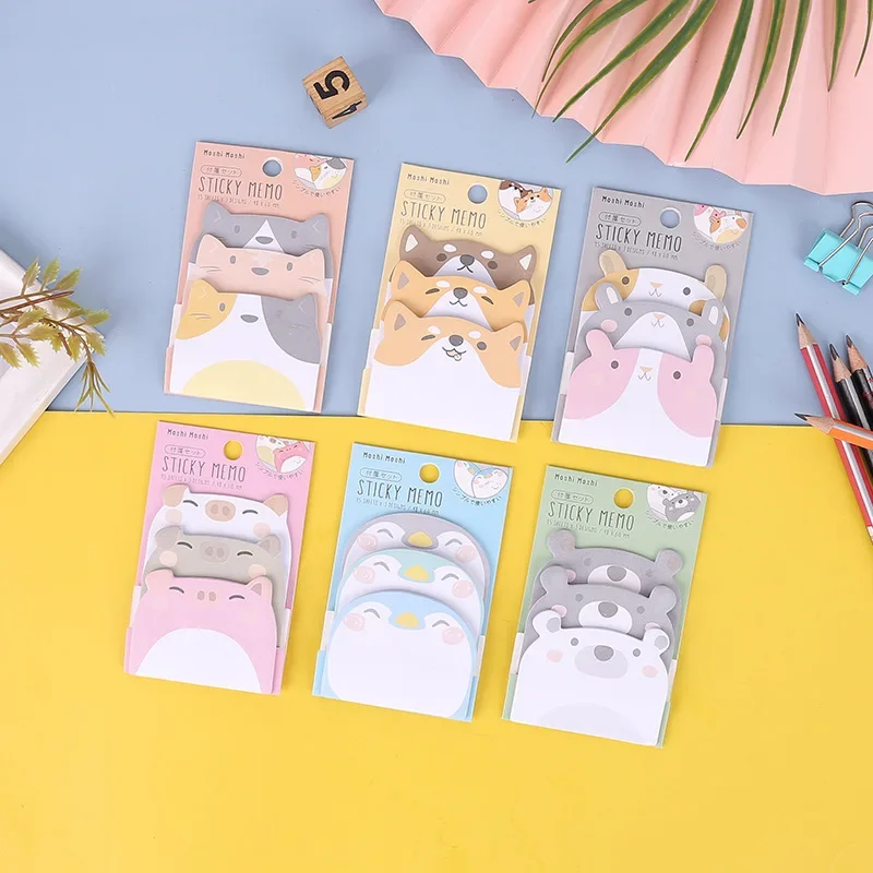 Cartoon Animal Sticky Notes – Kawaii Penguin, Pig, Bear, Cat Memo Pads for Students & Office Supplies