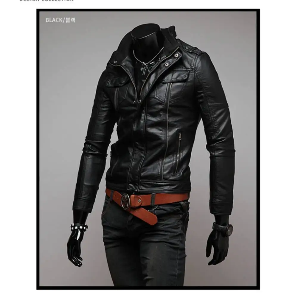 PU Jacket Vintage Retro Youth Moto Coats  Faux Leather Motorcycle Windproof Outerwear Gentlemen Cavalier Clothing Men Streetwear