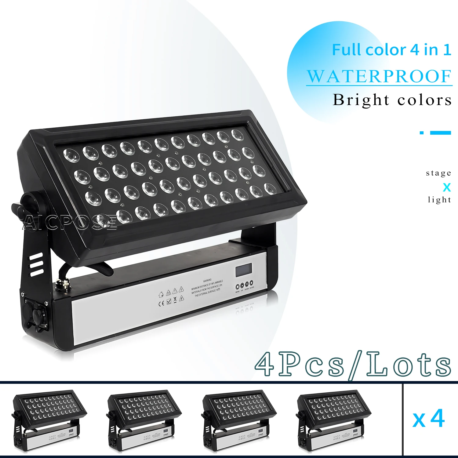 

4Pcs/Lots Outdoor Waterproof Stage Light 44x10W RGBW 4 in 1 LED Floodlight DMX Control Professional DJ Disco Concert Equipment
