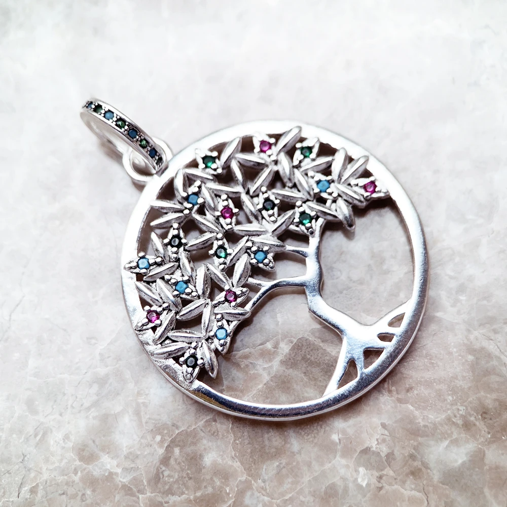 Anhänger, bunter Baum, edler Schmuck, Europa, 925er Sterlingsilber, Böhmen, Natur, glückliches Geschenk für Frau – Detail 5