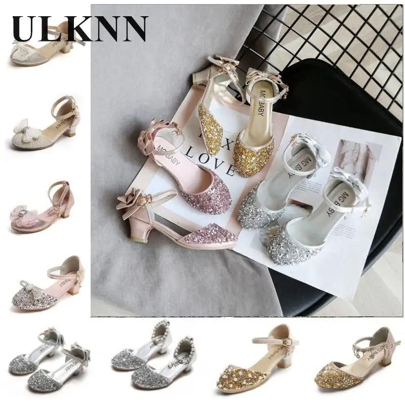 

Kids Sandals Girls' Leather Shoes 2024 New Princess Crystal High Heels Girl Student Performance Dance Version Children's Shoes