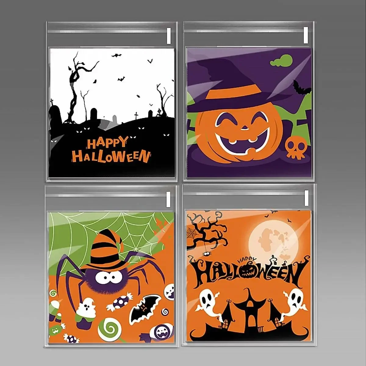 100 Stück – Neue Halloween-Plätzchen-Tasche, 100 Stück, Nougat-Schneeflocke, knusprige Früchte, Geister-Festival-Party-Geschenk, Reißverschluss-Beutel, Süßigkeiten-Packung – Detail 4