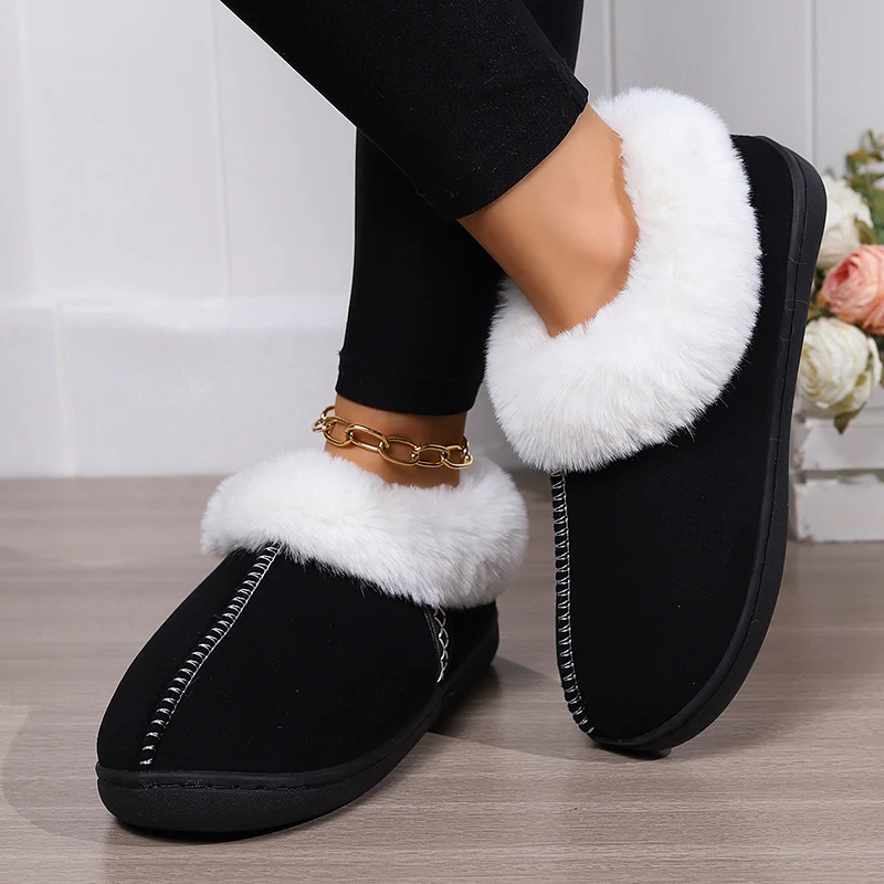 Faux Fur Keep Warm Slippers Women Winter Soft Thick Plush House Slippers Woman Comfort Soft Sole Non-Slip Cotton Padded Shoes 3