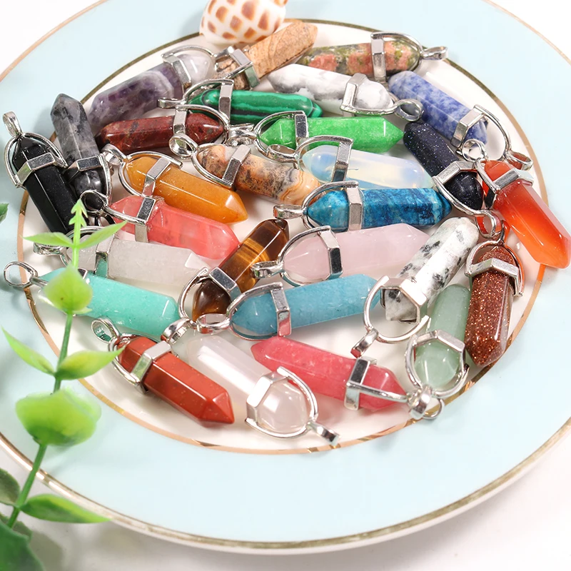 Bulk Natural Stone Pendant Hexagonal prism Bullet Quartz Point Healing Crystals Chakra  Charm Exquisite Necklace Jewelry