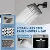 Black Shower Faucet Set with Slide Bar All Metal System Valve 6" Rain Wall Mount Combo Handheld Stainless 16" Arm Hose Bracket 4