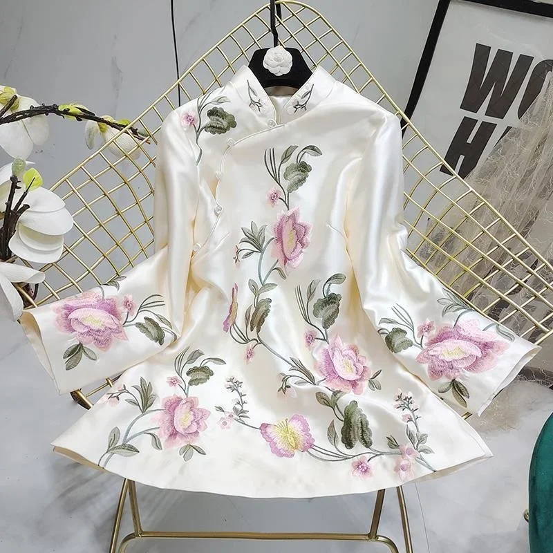 

Plus Size 4XL Loose Female Hanfu Tops Tang Suit Shirt National Style Traditional Elegant Embroidery Women Chinese Vintage Blouse