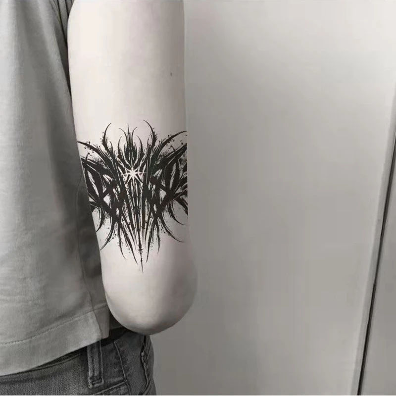 2022 Dark Gothic Thorns Neck Temporary Tattoo Stickers Waterproof Black Cool Men and Women Arm Body Art Fake Tattoo Calf Tattoo 2