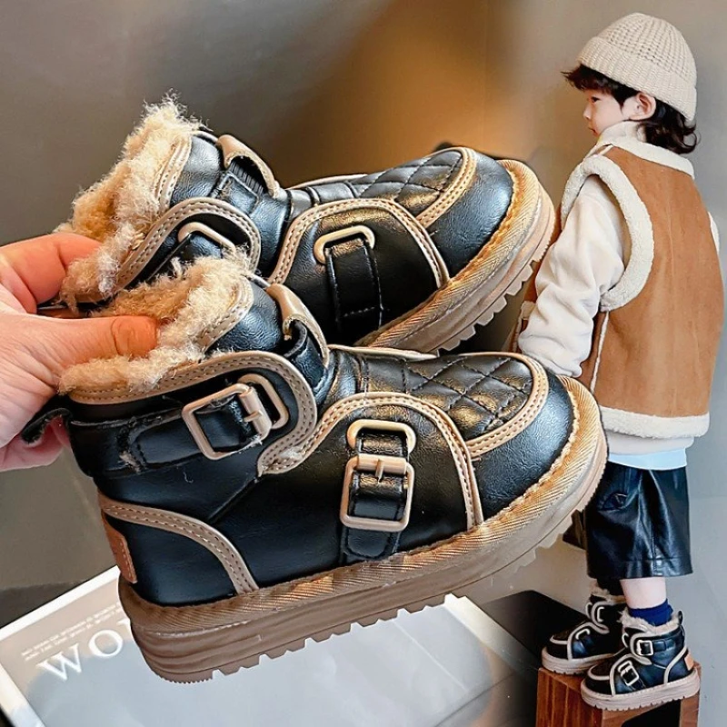 Thick Plush Lining Ankle Boots for Kids Winter Hiking