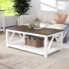 Farmhouse Coffee Table, Rustic Vintage Living Room Table with Shelf, 40 White 1