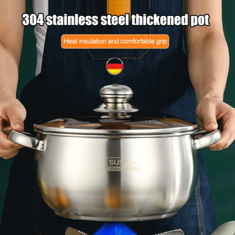 Food grade thickened stainless steel household pot belly soup pot double ear apple