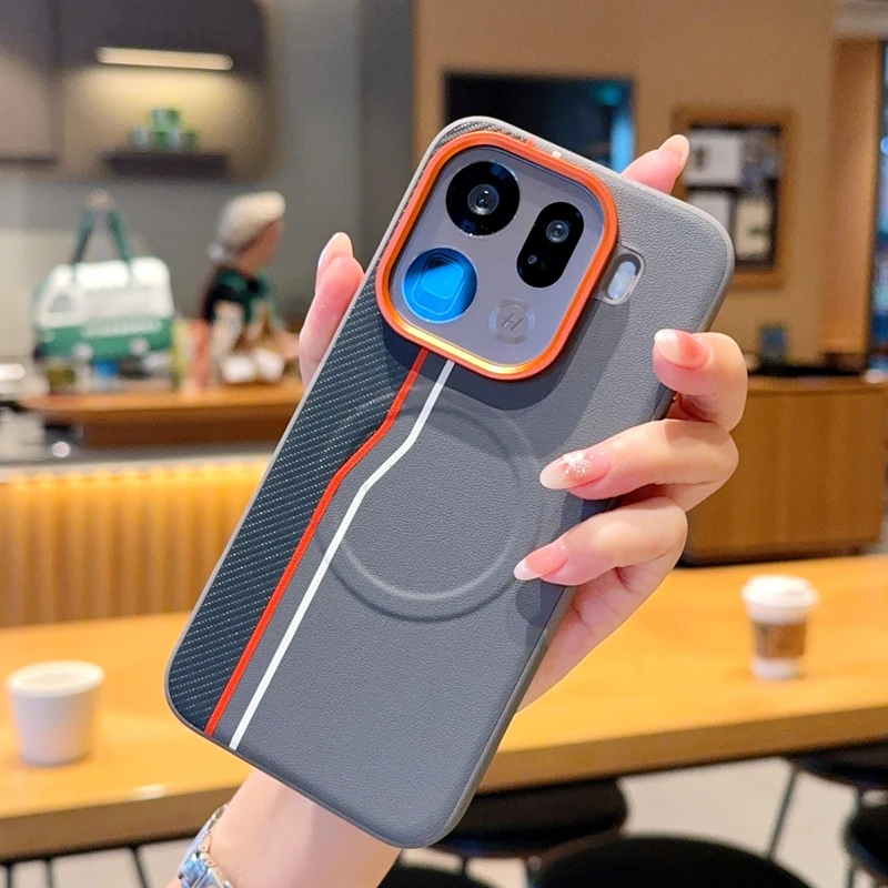 Coque de téléphone magnétique pour OPPO Find X9 X9 Pro, avec texture rayée, décoration galvanisée et sensation douce