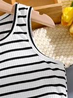 Jupe moulante à rayures pour filles, vêtements décontractés, mode printemps et été, micro-élastique, col rond, sans manches, été cool temporairement 4