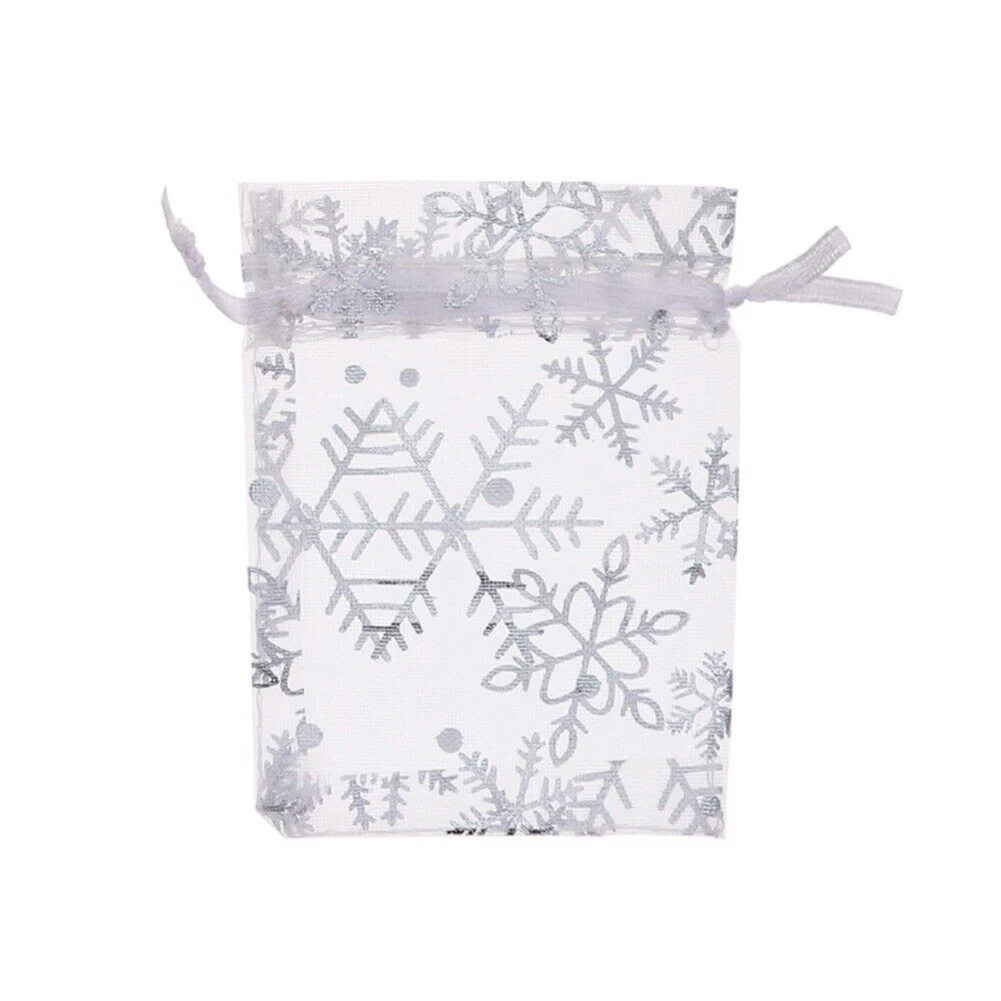 

100pc Gift Wrapping Gauze Bag Organza Bag Wedding Party Pouch Snowflake Foil Stamping Gauze Bag Jewelry Gift Display Packing Bag