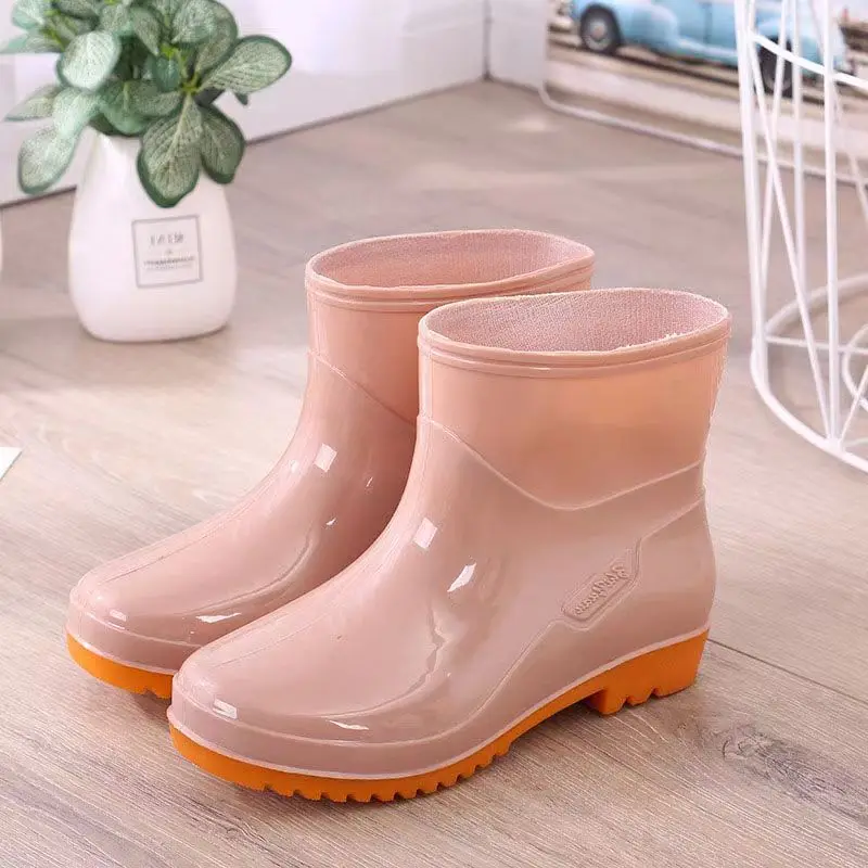 Women's Four Seasons High Top Rain Shoes Anti-Skid Fashionable And Waterproof Wave Point Rain Boots Plush Warm Rain Shoes
