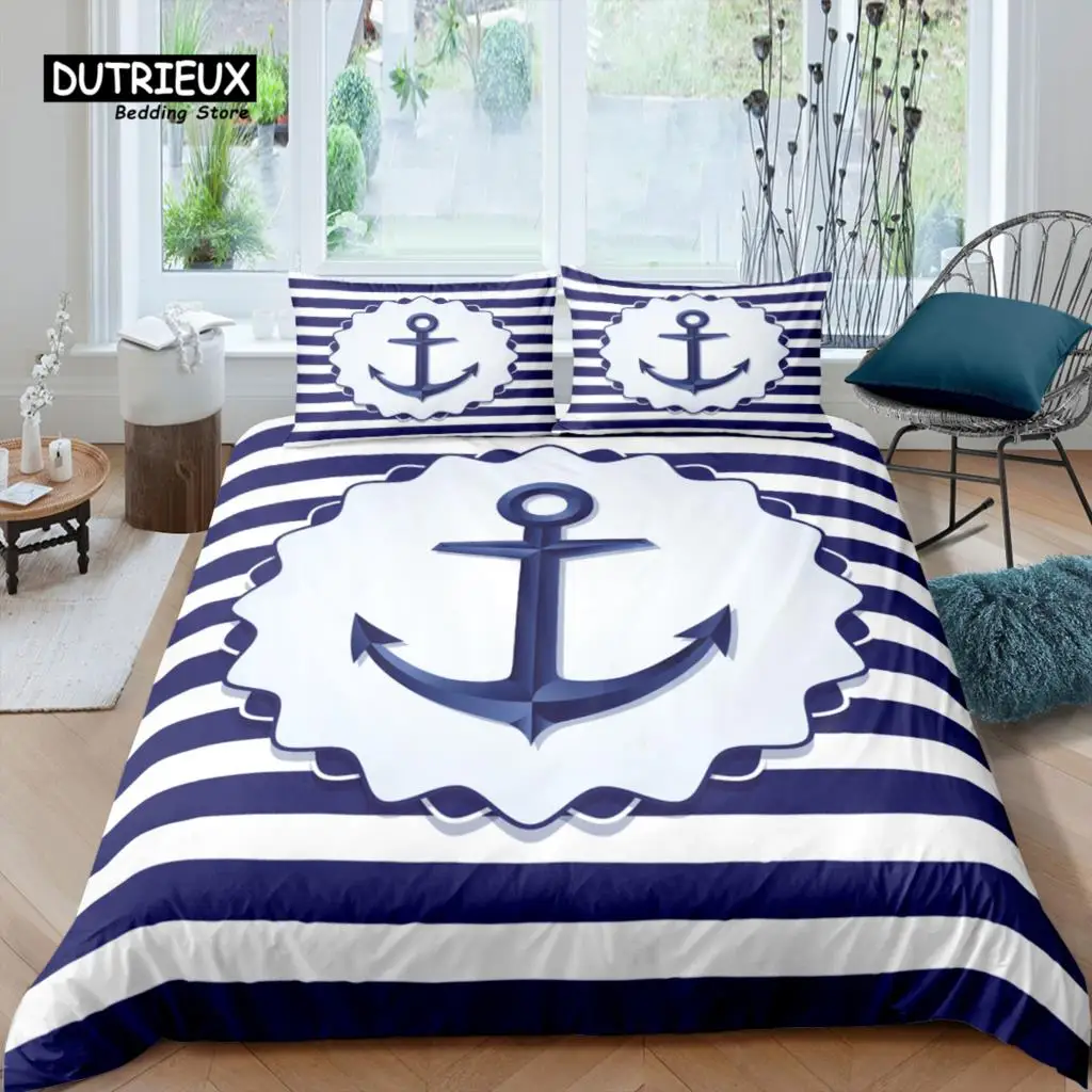 

Home Living Luxury 3D Anchor Bedding Set Blue Stripes Duvet Cover Pillowcase Queen and King EU/US/AU/UK Size Comforter Bedding